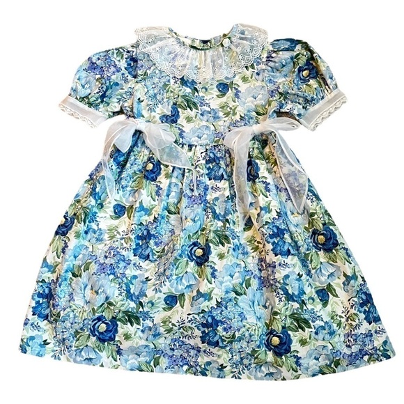 Vintage Iris & Ivy Party Dress Cottagecore Floral Print Sheer collar & Bows 6X - Picture 1 of 7